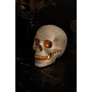 Silver & Gold Rhinestone Skull Decor – Crystal Encrusted Resin Skull, Gothic Lux